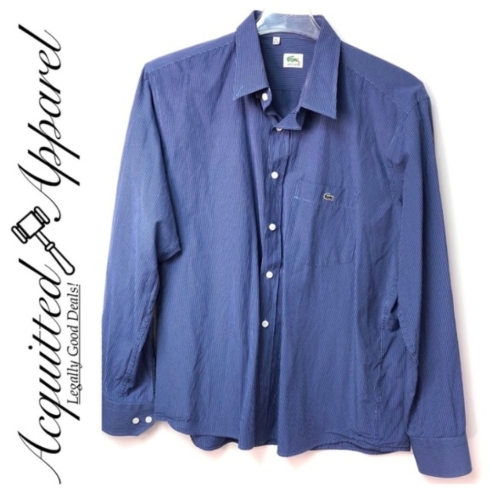Lacoste Blue Stripe Dress Shirt TALL Long Size